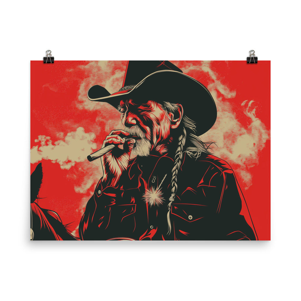 Willie Nelson Poster Smoking on a Horse Wall Art Print
