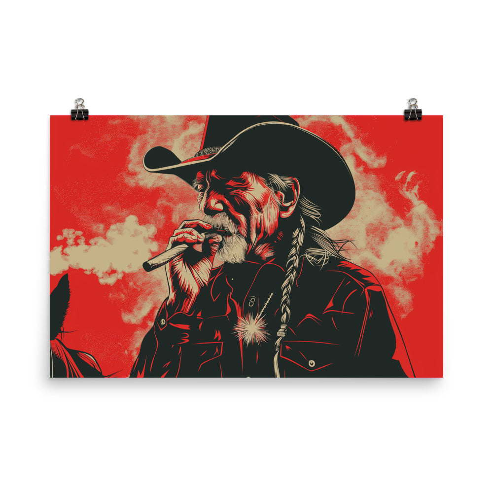 Willie Nelson Poster Smoking on a Horse Wall Art Print