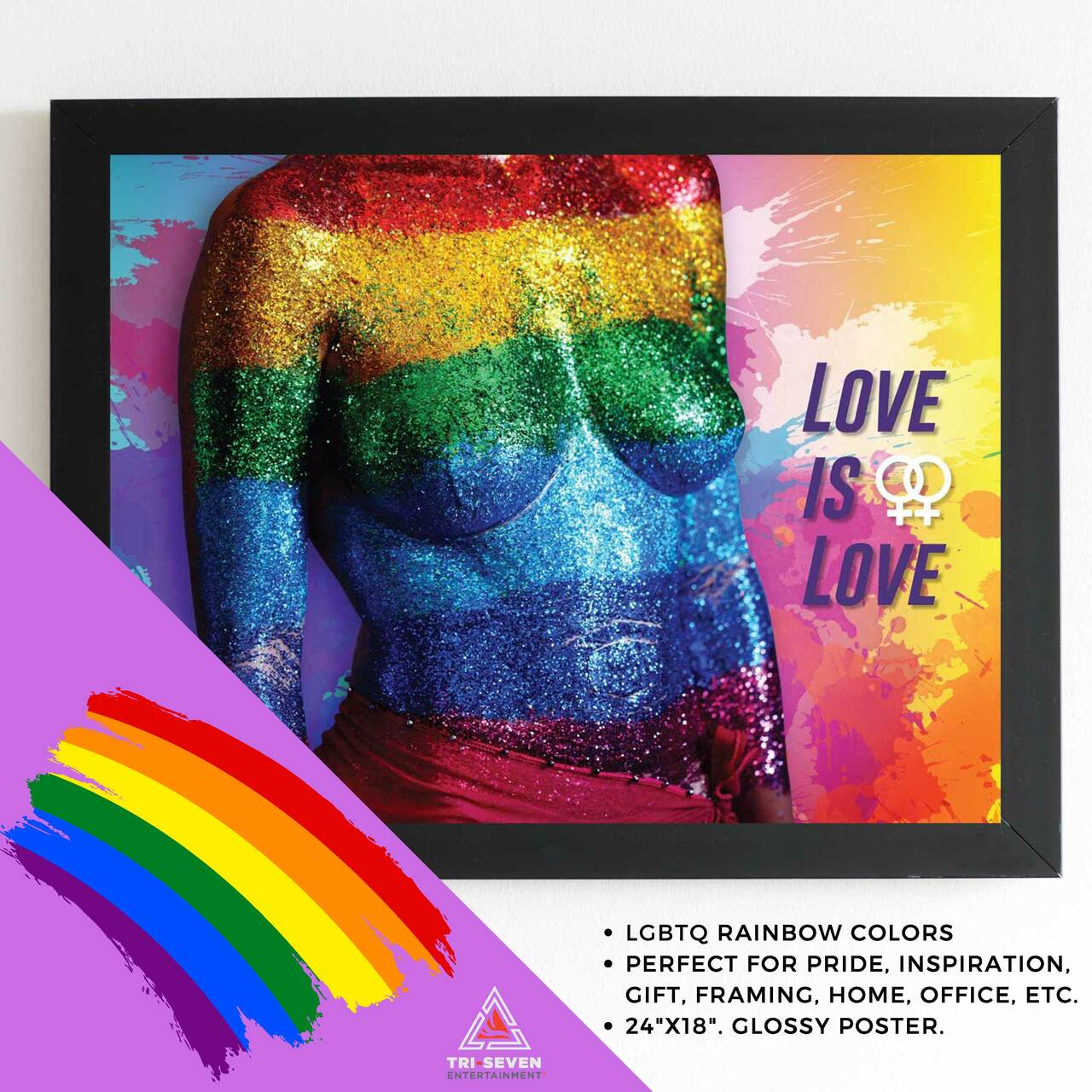 LGBTQ Poster Love is Love Pride Colors Wall Art Print